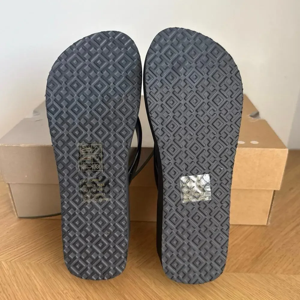Tory Burch Black/Gold Women Slip On Wedge Sandals- SZ 7